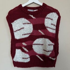 Vintage Sweater Vest Funky Abstract Geometric Shapes Burgundy White Medium